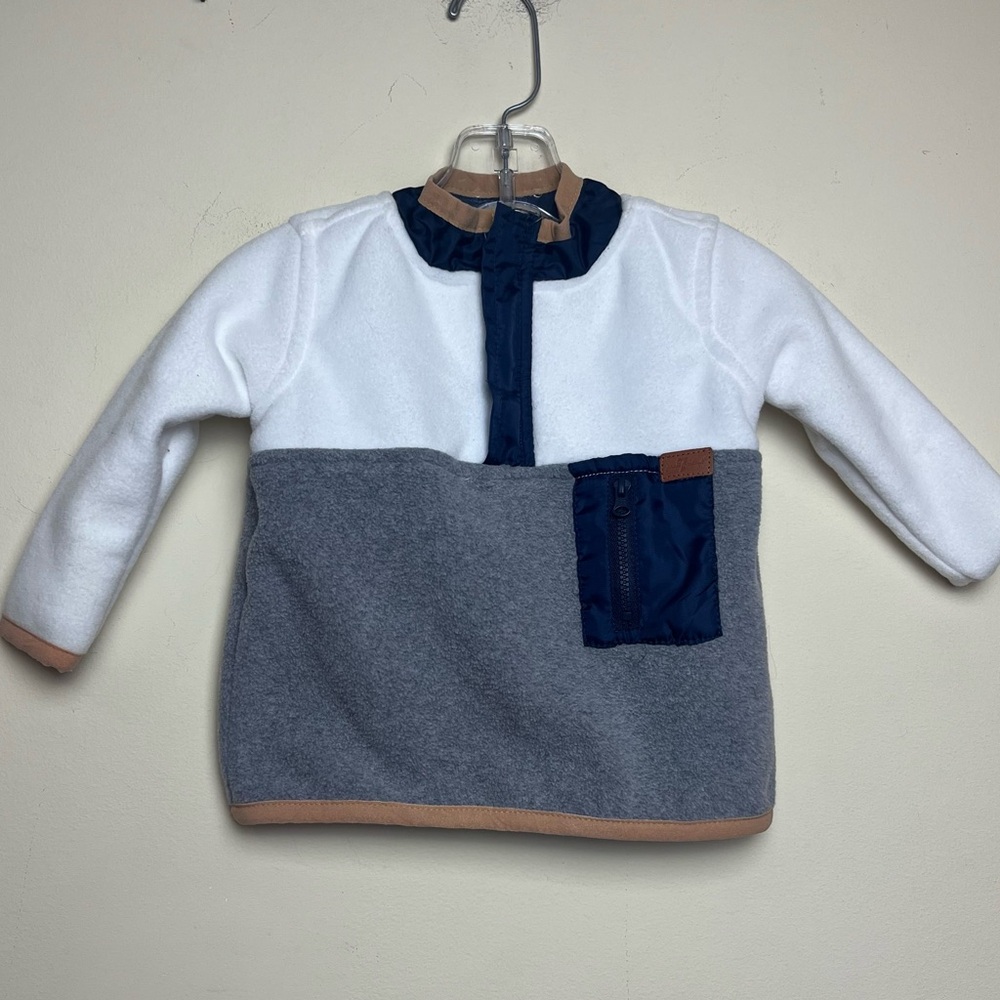 7 For All Mankind Fleece Pullover 1/4 Zip Sweatshirt Navy grey white Infant 12 M